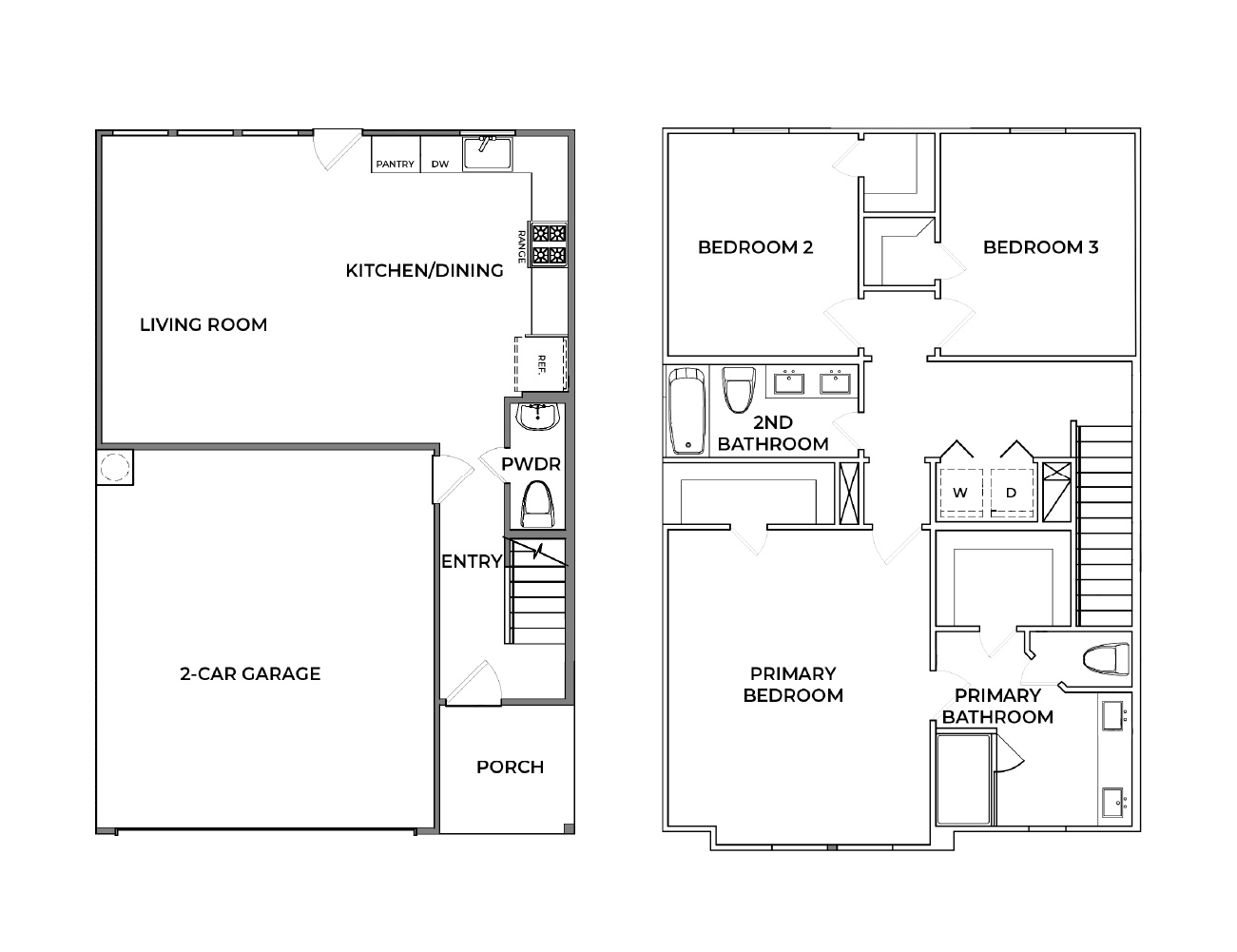 Avenue 103 THR 3-bedroom townhome floor plan with 2-car garage 1550 sq ft Katy TX